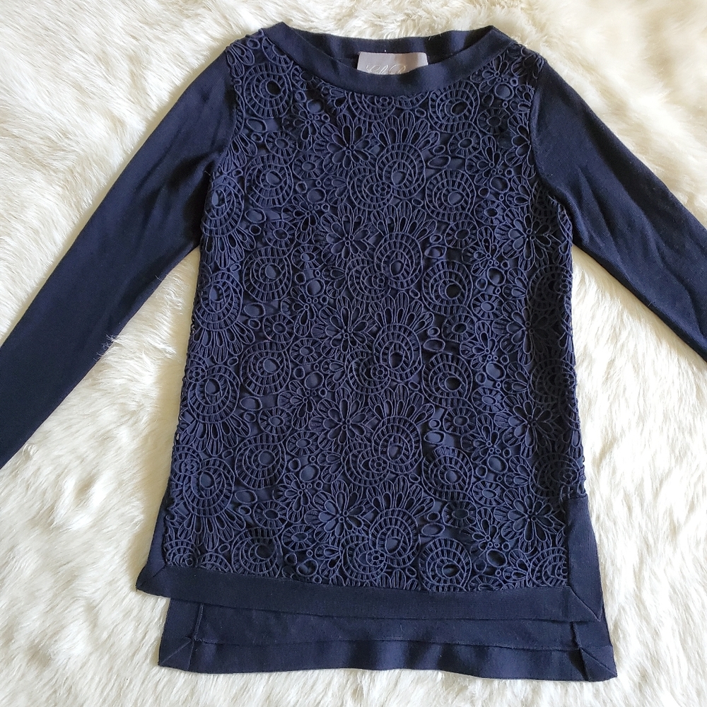 Lela Rose Navy Blue Lace and Cashmere Blend Sweater Size Small - Picture 7 of 12